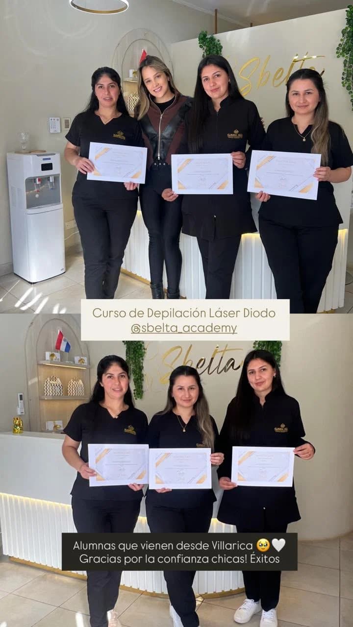 Collage de alumnas con certificados del curso de Depilación Láser Diodo en Sbelta Academy